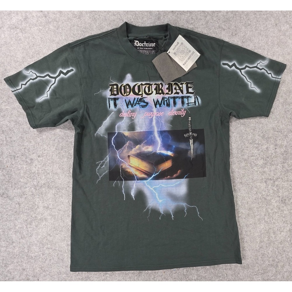 NWT Doctrine It Was Written Men's Spruce Green Graphic Shirt Crew, M NEW